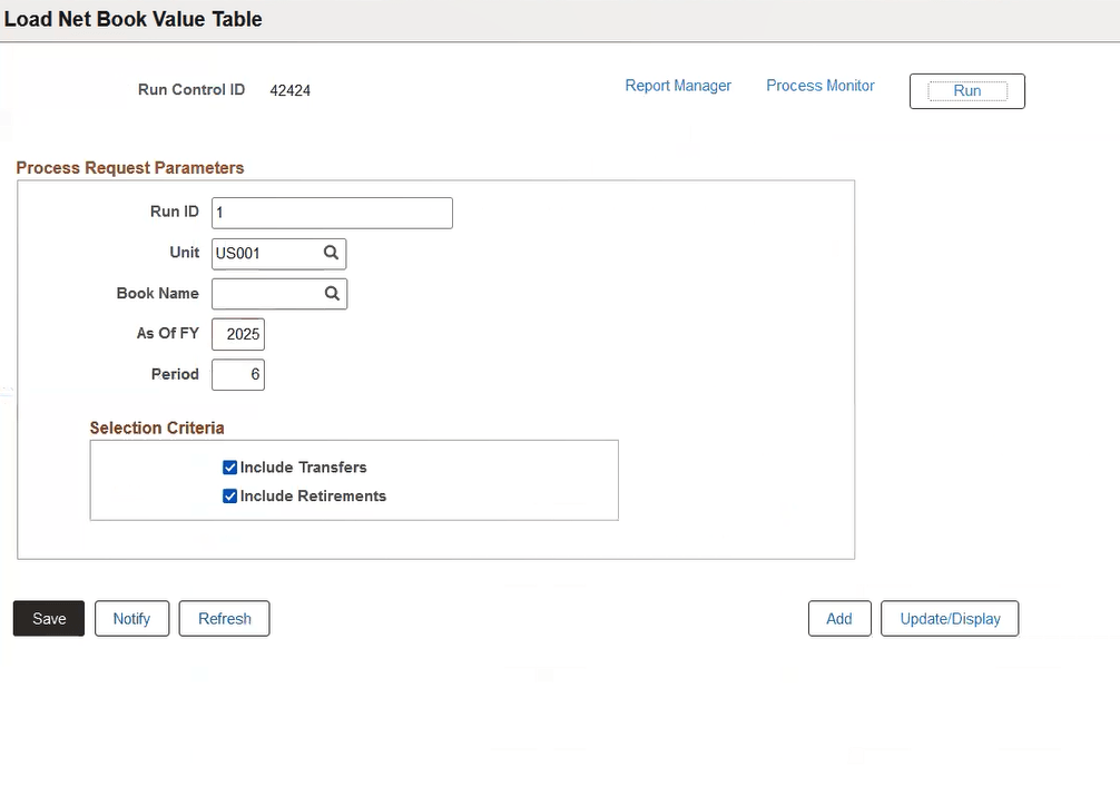 Net Book Value Table page