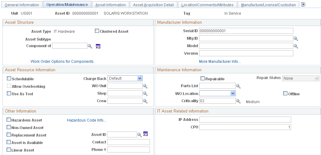 Operation/Maintenance page