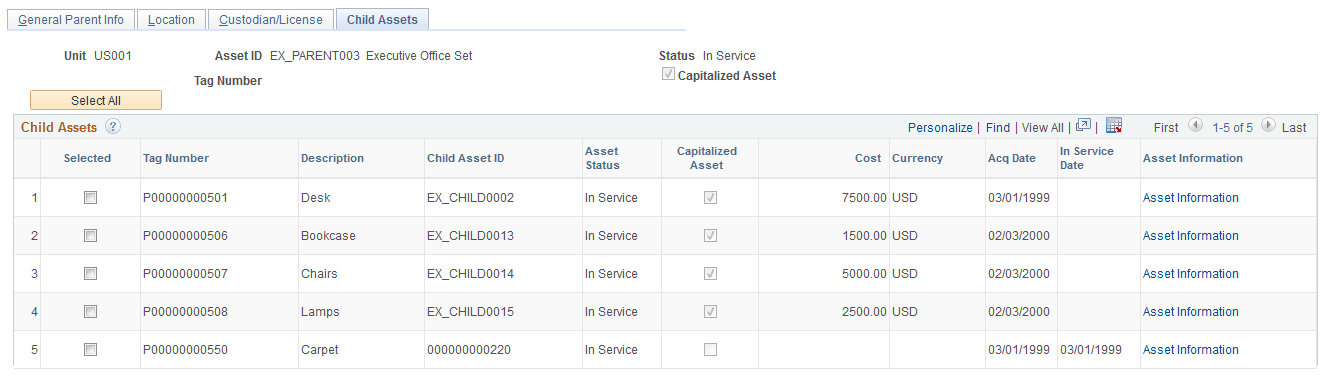 Parent Child Basic Info - Child Assets Page