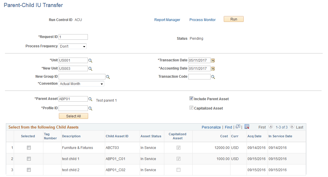 Parent-Child IU Transfer page