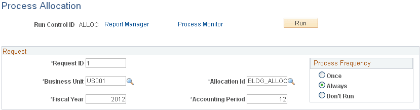 Process Allocation page