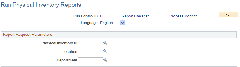Run Physical Inventory Reports page