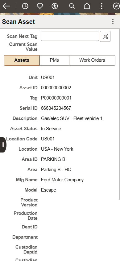 Scan Asset page - Assets