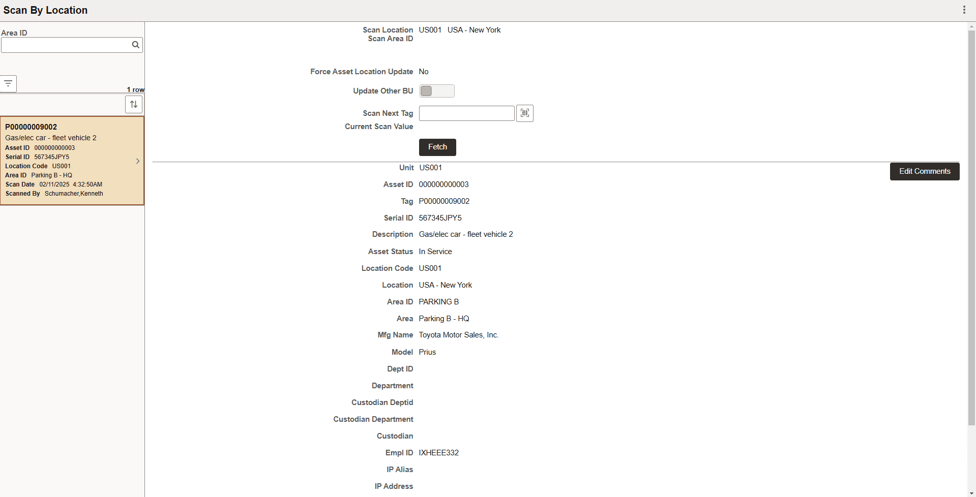Scan By Location page