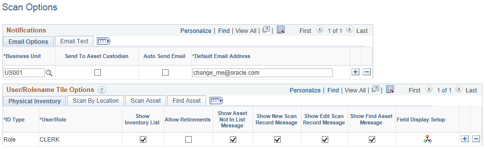 Scan Options page (1 of 5)
