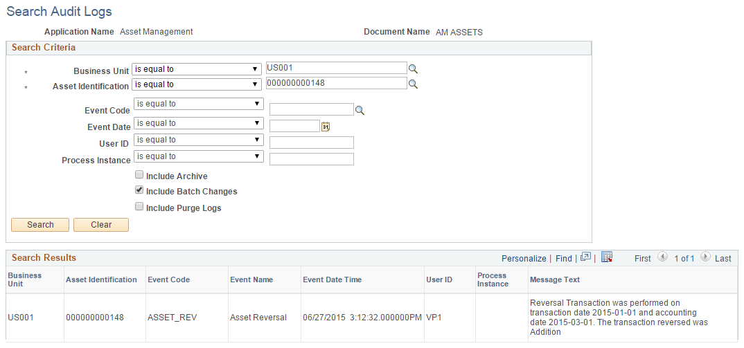 Search Audit Logs Page