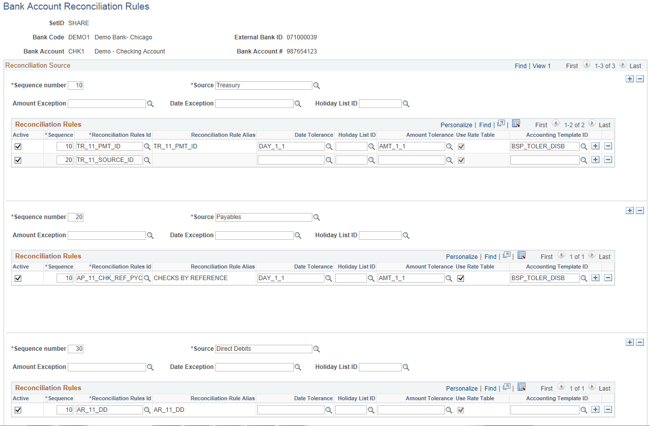 Bank Account Reconciliation Rules page