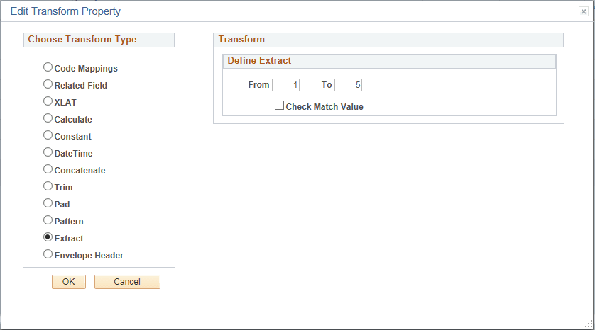 Edit Transform Property page - Extract