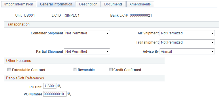 Letters of Credit - General Information page