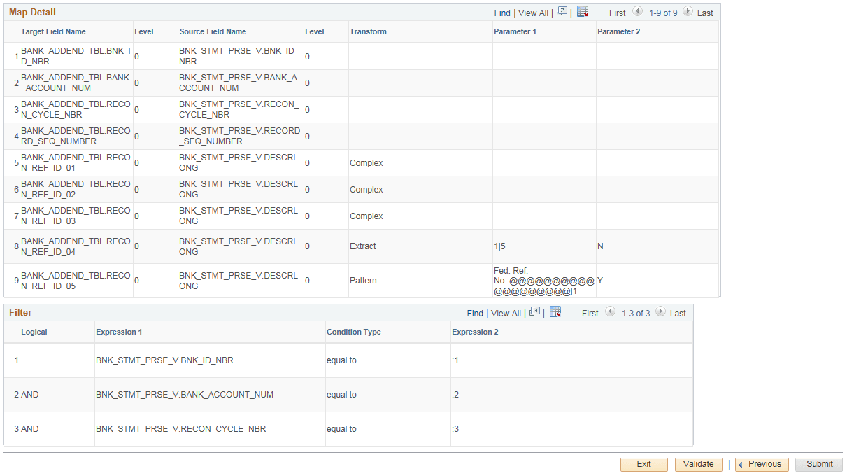 Map Definition - Summary page for Previous Day Statements (2 of 2)