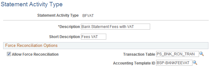 Statement Activity Type page