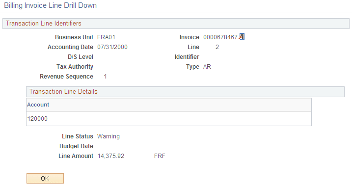 Billing Invoice Line Drill Down Page