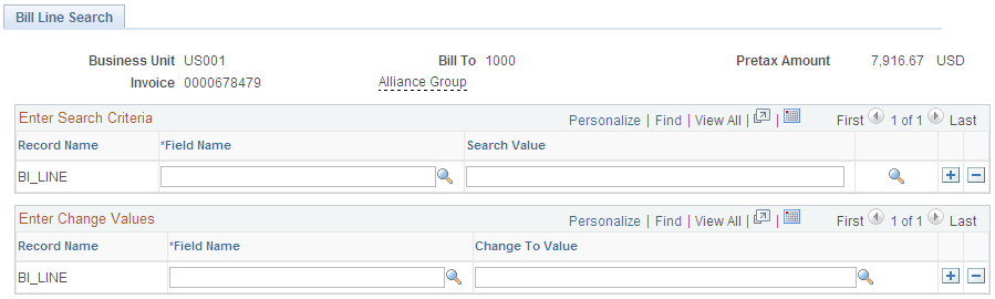 Invoice Maintenance - Bill Line Search