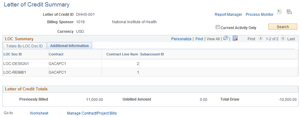 Letter of Credit Summary Page (2 of 2)