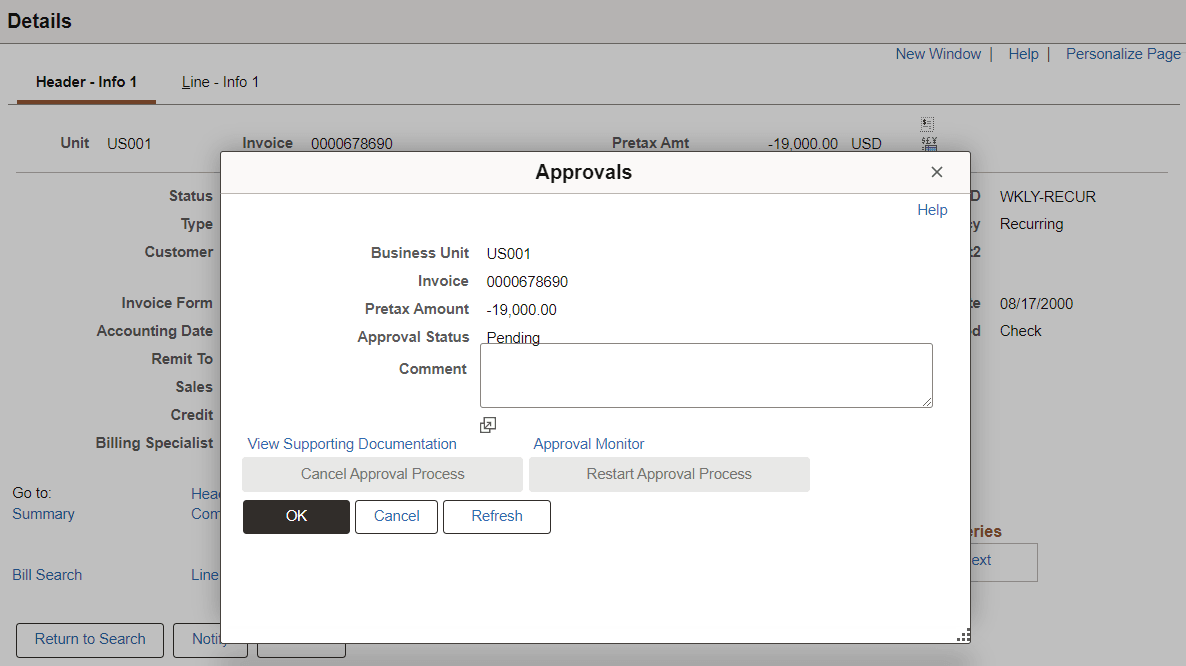 Standard Billing Header - Approvals Page