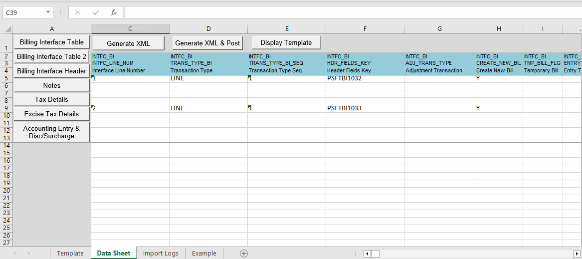 Spreadsheet Invoice - Data Sheet