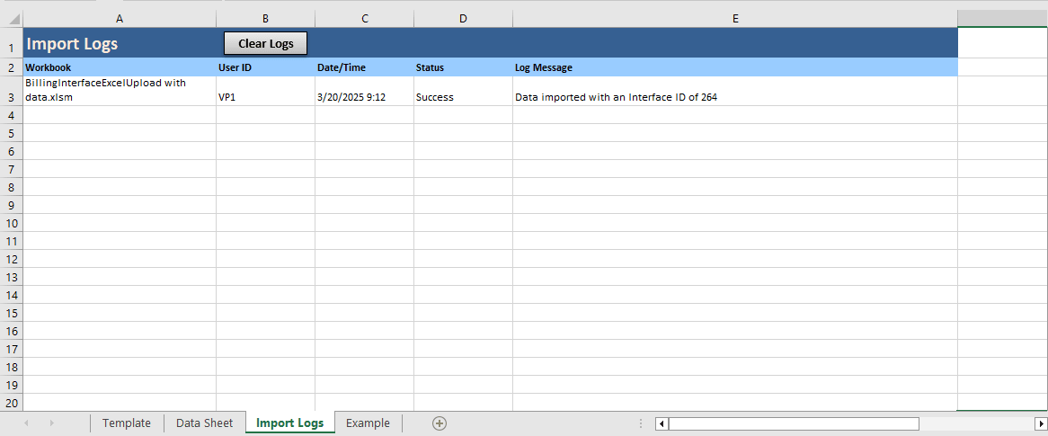 Spreadsheet Invoice - Import Log