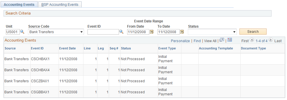 Accounting Events page