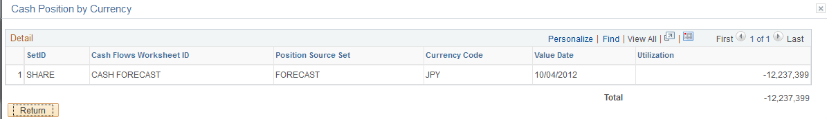 Cash Position by Currency detail grid