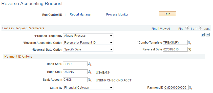 Reverse Accounting Request page to reverse by Payment ID