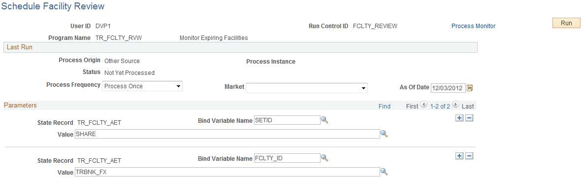 Schedule Facility Review page