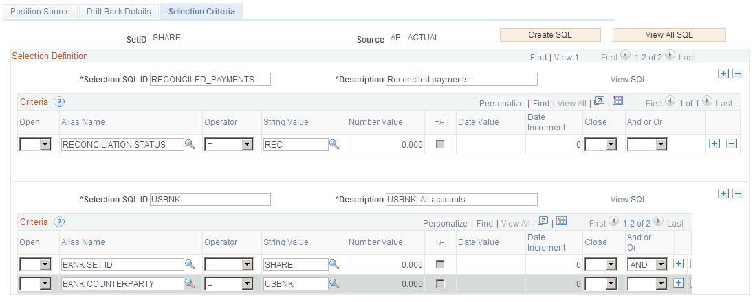Selection Criteria page