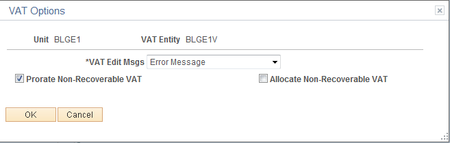 Treasury Options - VAT Options page