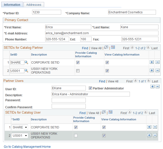 Maintain Catalog Partners - Information page