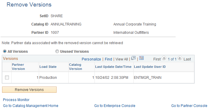 Remove Versions page