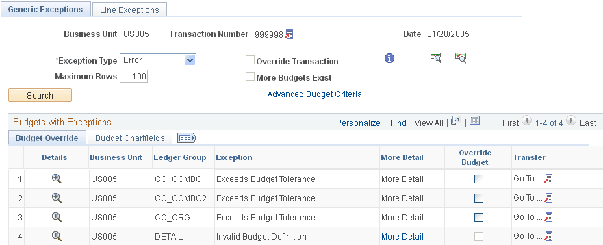 Generic Exceptions page