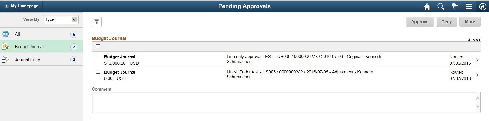 Pending Approvals page