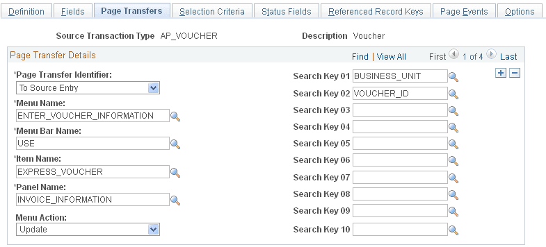 Source Transaction - Page Transfers page