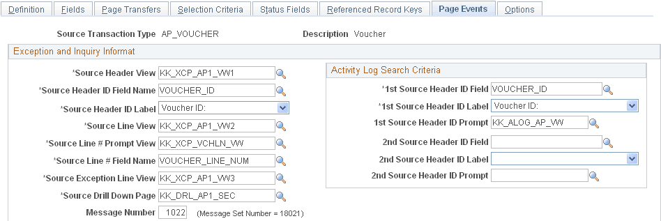 Source Transactions - Page Events page