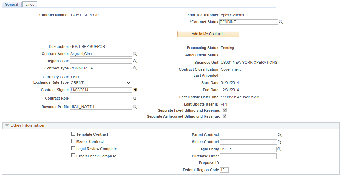 Contract General page