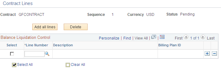 Progress Payment Terms - Contract Lines page