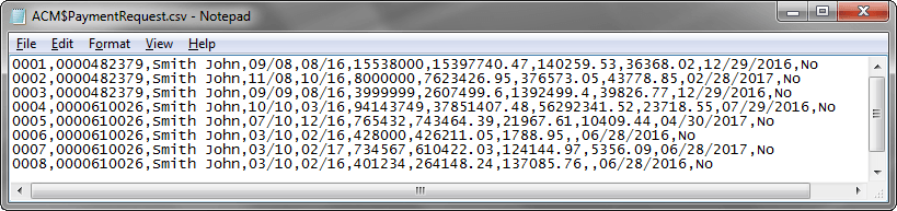 ACMS Payment Request CSV File