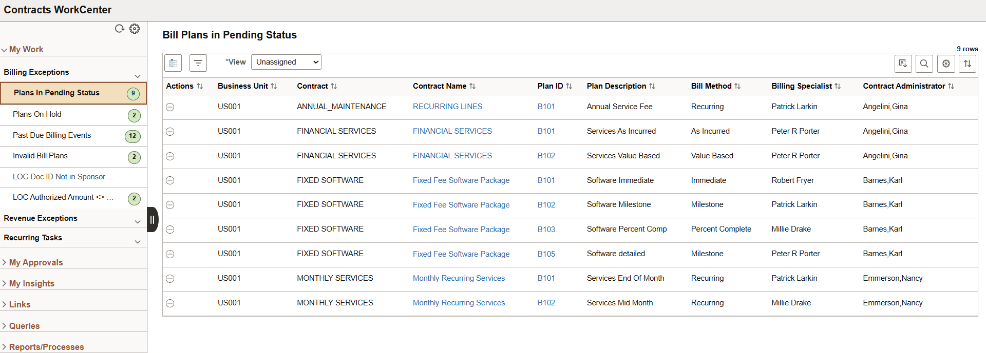 Bill Plans in Pending Status (Work Management Enabled)
