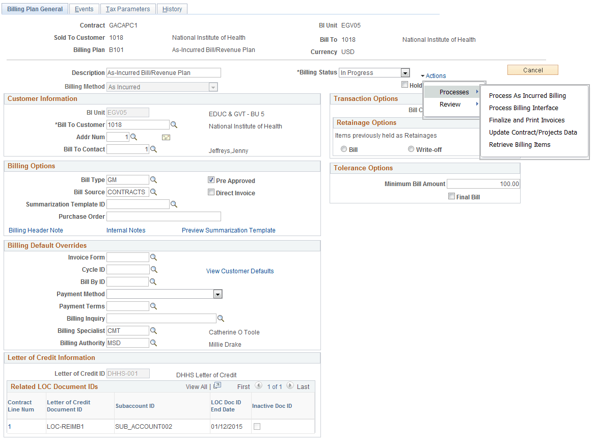 Billing Plan General Page