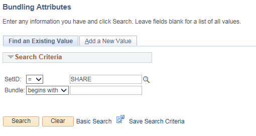 Bundling Attributes Search page