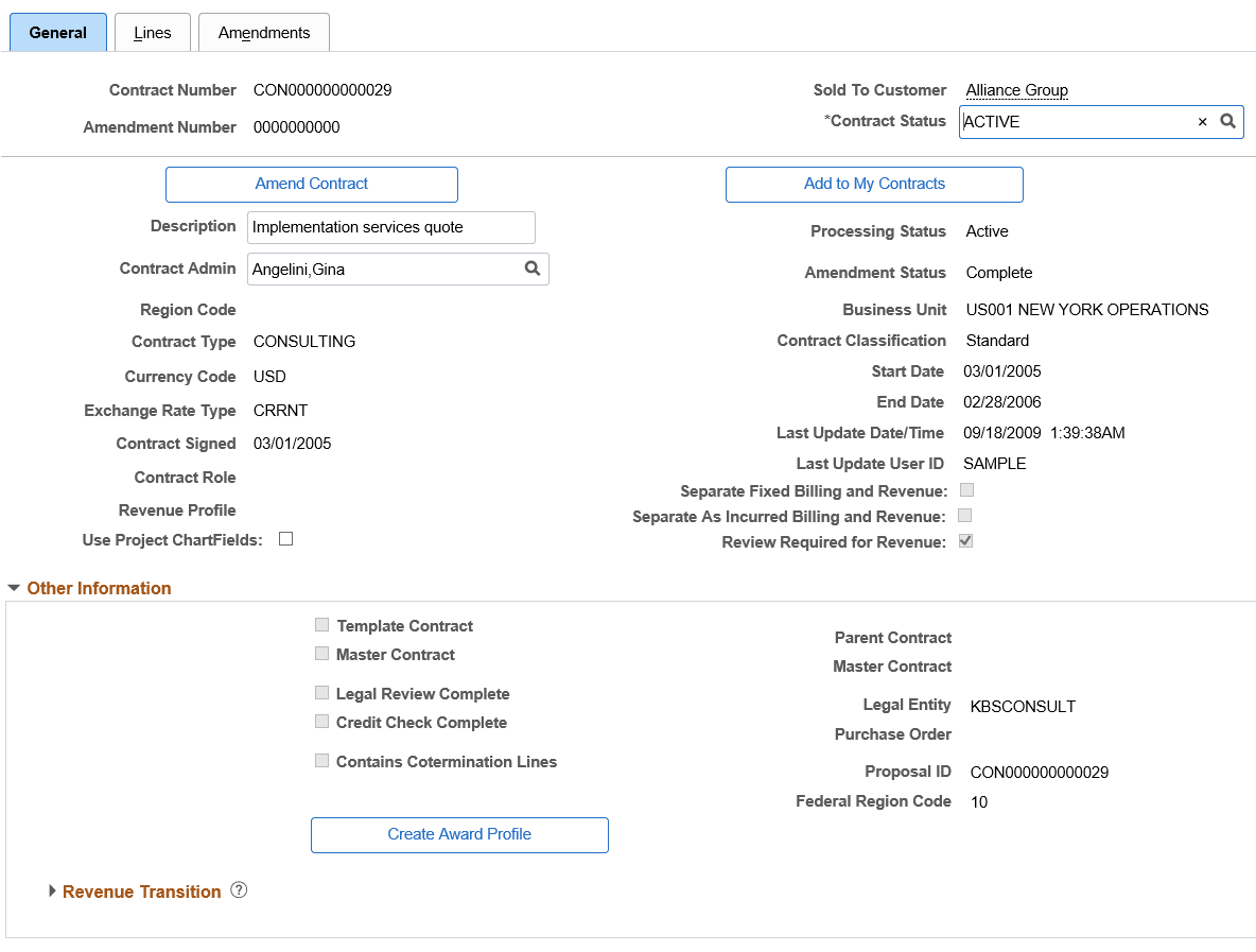Contracts General page
