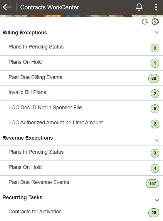 Contracts WorkCenter Page (Fluid) on Mobile