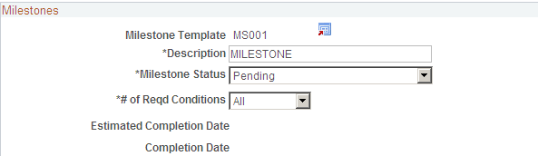 Create Milestones page: Milestone Conditions group box