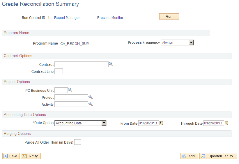 Create Reconciliation Summary page