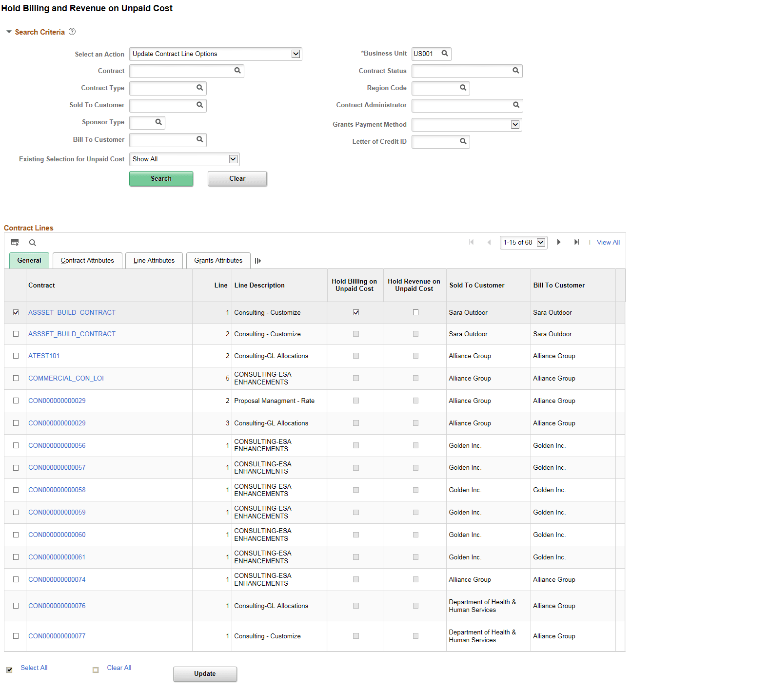Hold Billing and Revenue on Unpaid Cost page