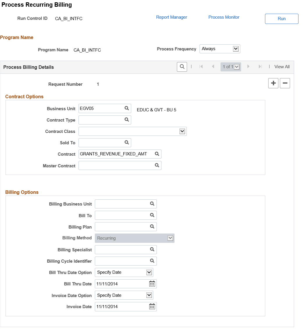 Process Recurring Billing page