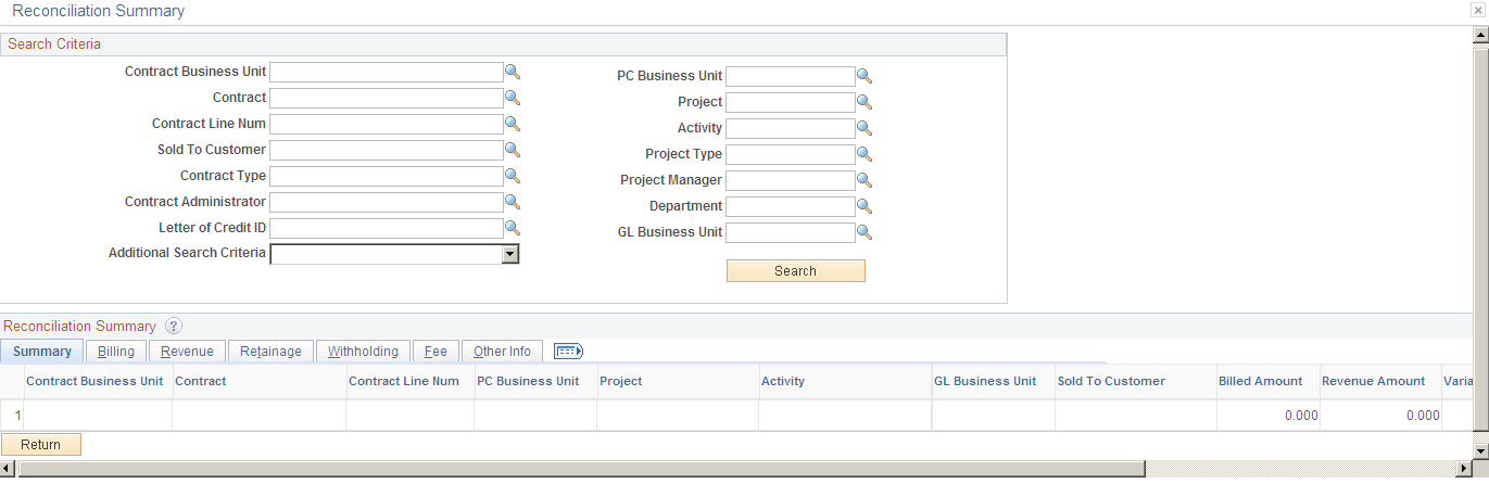 Reconciliation Summary page