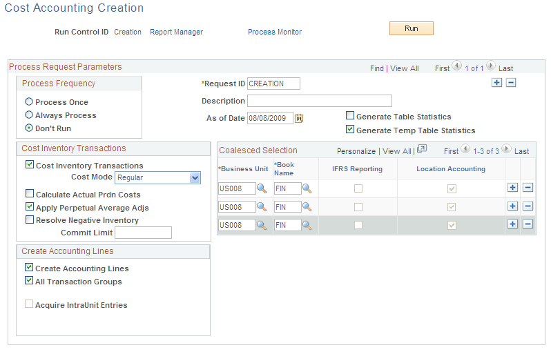 Cost Accounting Creation process page