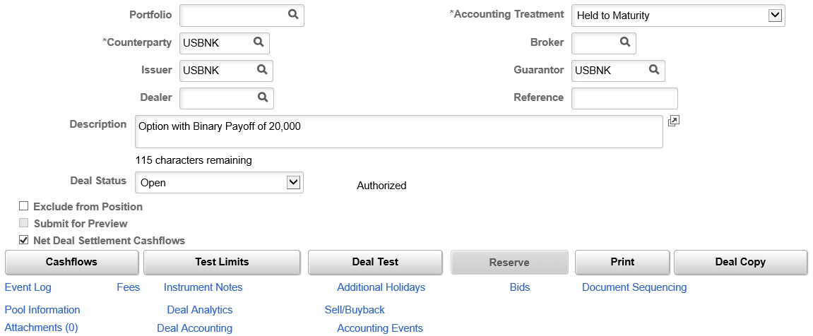Deal Detail page for options with binary payoff (2 of 2)