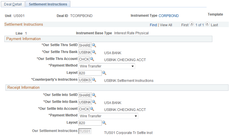 Settlement Instructions page