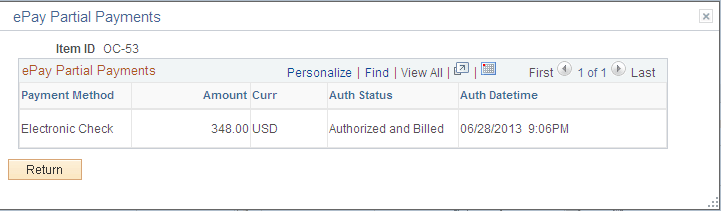 ePay Partial Payments page